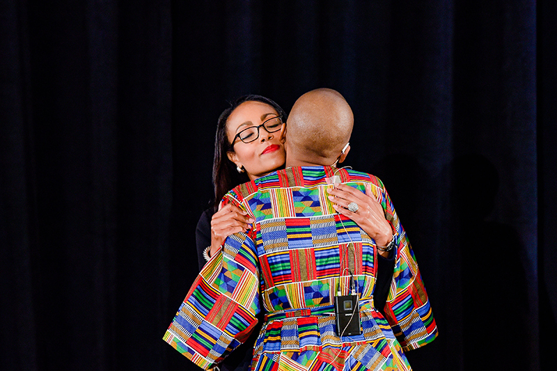 Tycely Williams, CFRE, chair for the AFP IDEA: Women’s Impact Summit, and Mpumi Nobiva, opening keynote speaker share a moment during the event.