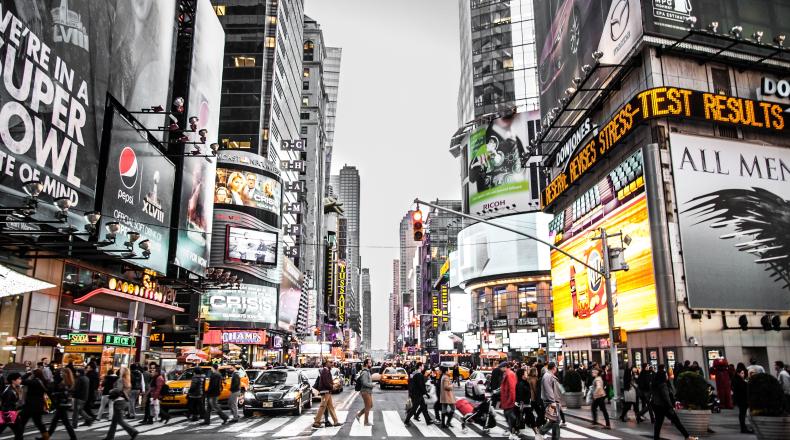 Busy crosswalk in Times Square