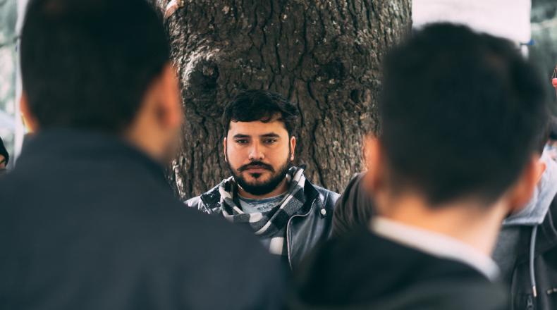 man staring at camera