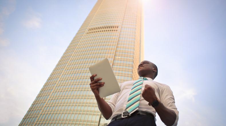 man looking up at sky