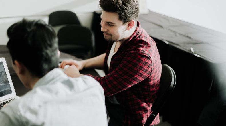 two men talking