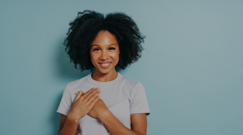 Woman expressing gratitude