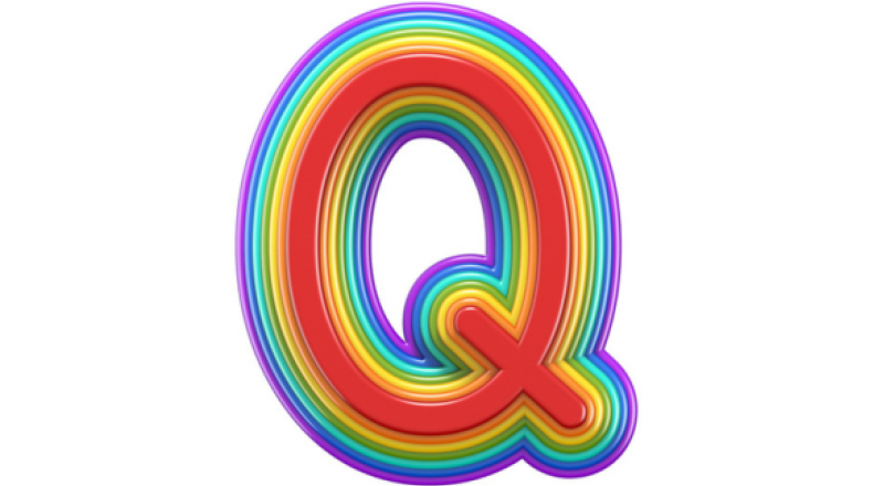 Concentric rainbow font letter Q 3D stock photo