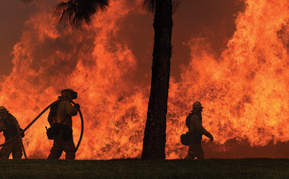 Firefighters fighting a fire.