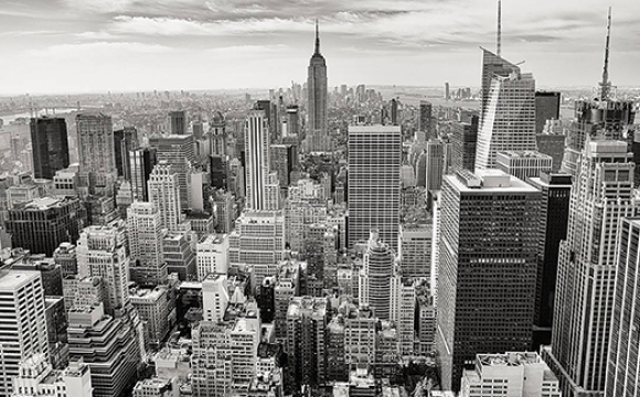 New York City skyline in black and white