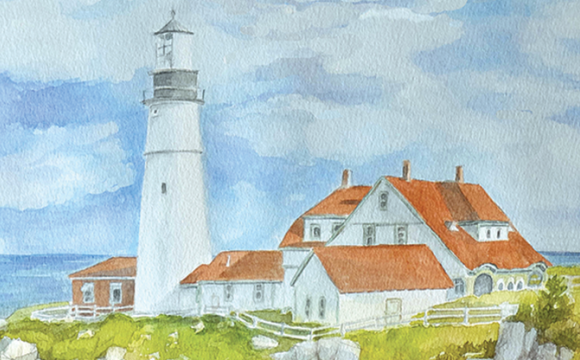 Painting of Portland Head Light, a historic landmark