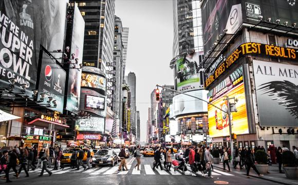 Busy crosswalk in Times Square