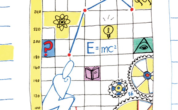 illustration of a person thinking with symbols of logic and math equations