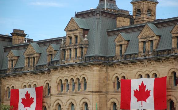 building with Canada flags