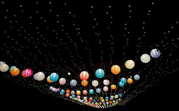 strings of party lanterns