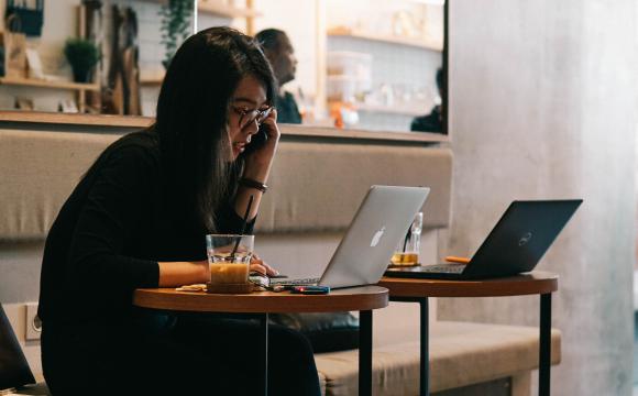 woman working in cafe