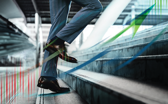 man in a business suit walking up stairs showing motion