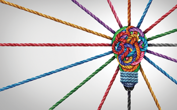 creative diverstity lightbulb with colorful yarn