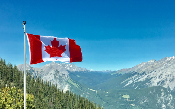 Canadian Flag in the Mountains