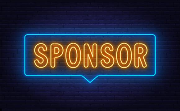 Sponsor neon sign on brick wall background stock illustration